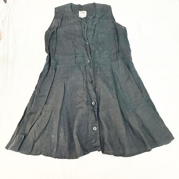 Flax 100% Linen Black Sleeveless A Line Loose Fitting Dress Pockets Size M - Picture 2 of 5